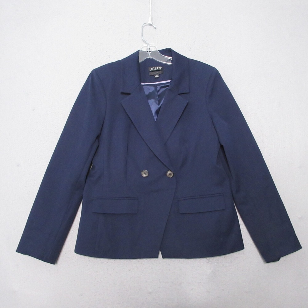 J Crew Devon Blazer Women‎ 10 Blue Double Breasted Bi Stretch Academia Preppy